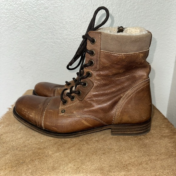 Bullboxer Boots Gelos Mens 10 Brown Leather Ankle Sherpa‎ Lined Cap Toe Side Zip - Picture 1 of 5